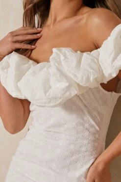 Broderie Anglaise Off The Shoulder Frill Dress -Ladies Clothing Shop white broderie anglaise off the shoulder frill dress 5