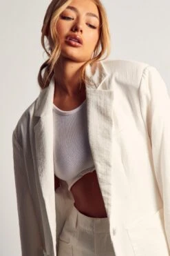 Linen Look Oversized Relaxed Blazer -Ladies Clothing Shop white linen look oversized relaxed blazer 2