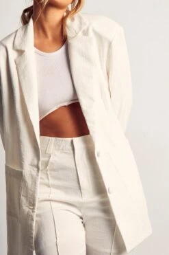 Linen Look Oversized Relaxed Blazer -Ladies Clothing Shop white linen look oversized relaxed blazer 5