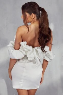 Missie Premium Corset Puff Bardot Dress -Ladies Clothing Shop white missie premium corset puff bardot dress 2