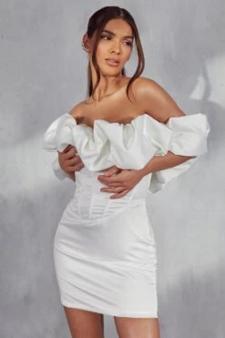 Missie Premium Corset Puff Bardot Dress -Ladies Clothing Shop white missie premium corset puff bardot dress 3