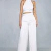Premium Satin Pleated Waist Wide Leg Trouser -Ladies Clothing Shop white premium satin pleated waist wide leg trouser