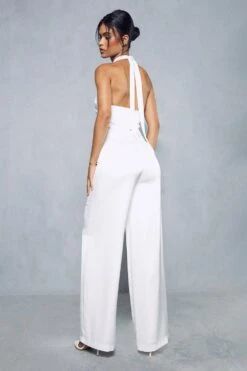Premium Satin Pleated Waist Wide Leg Trouser -Ladies Clothing Shop white premium satin pleated waist wide leg trouser 2
