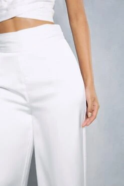 Premium Satin Pleated Waist Wide Leg Trouser -Ladies Clothing Shop white premium satin pleated waist wide leg trouser 4