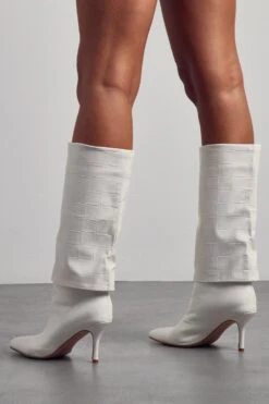 Quilted Folded Knee High Boots -Ladies Clothing Shop white quilted folded knee high boots 2