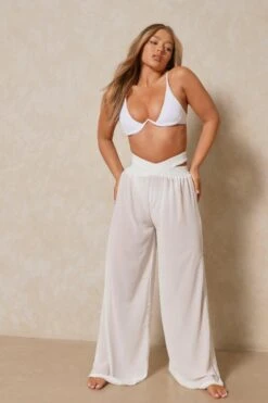 Sheer Cut Out Detail Trousers -Ladies Clothing Shop white sheer cut out detail trousers 3